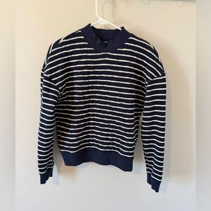 Madewell Sweater Quilted Studio Mockneck Sweatshirt in Stripe Blue Size XS
